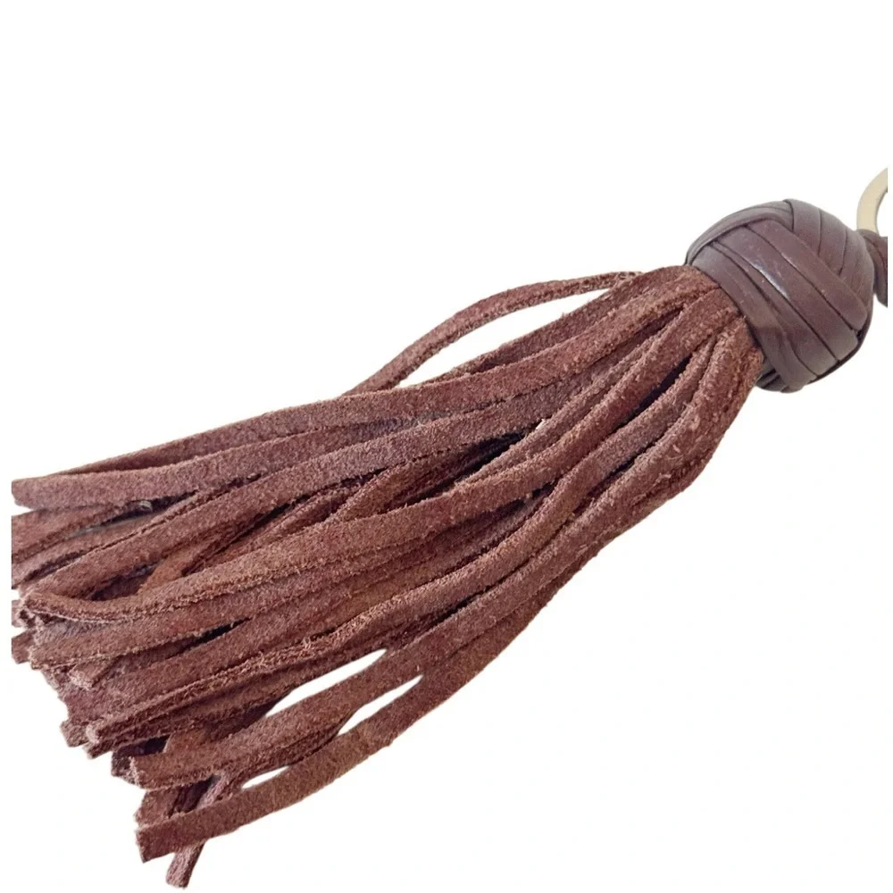 Brown Leather Tassel Keychain Gold Hardware Bag Charm